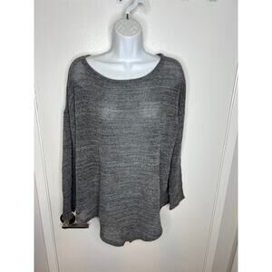 Eileen Fisher Women's Open Knit Asymmetrical Hem Sweater Grey ~ Size L
